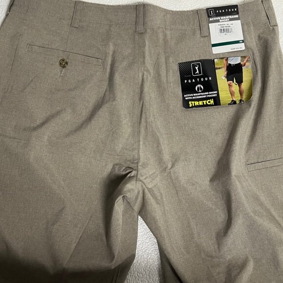 NWT‎ PGA Tour Stretch Waistband Shorts Golf Golfing 40 Waist Khaki - Picture 4 of 5